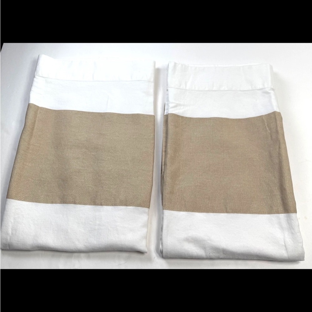 Tommy Hilfiger Curtain panels CABANA Stripe Tan White  84” x50” - Picture 2 of 7